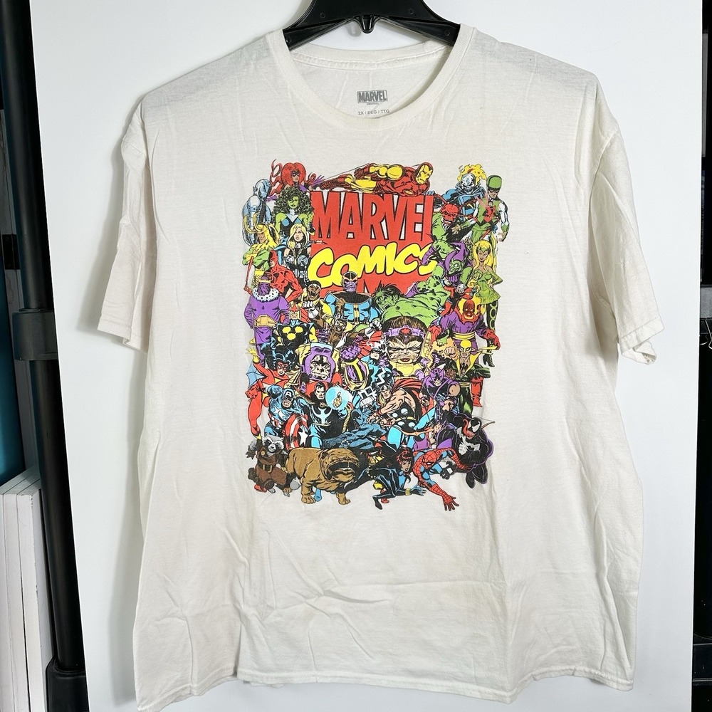 Marvel Comics Mens Size 2X Graphic T Shirt White Superhero Villains Tee *READ